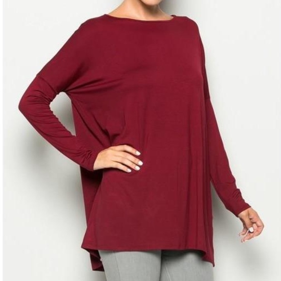 Tops - Burgundy Piko longsleeve blouse top